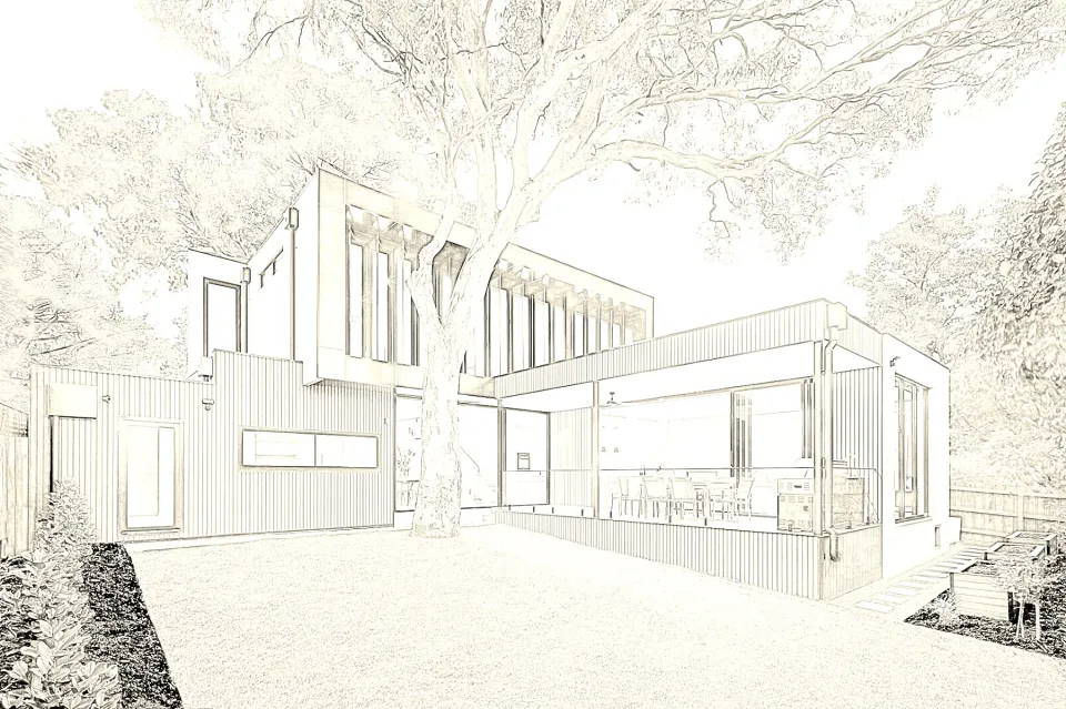 Design sketch of the same space before construction